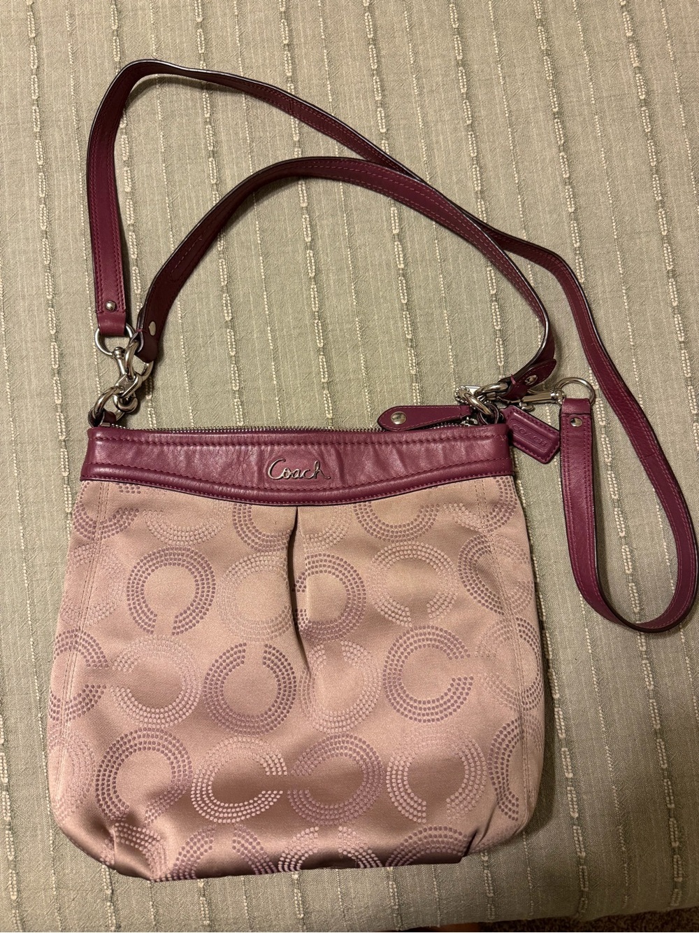 Coach Dusty Rose Signature Crossbody with Berry Trim